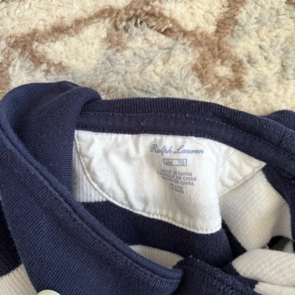 Ralph Lauren Baby Striped Sweater Pullover Collared Henley Thick Knit